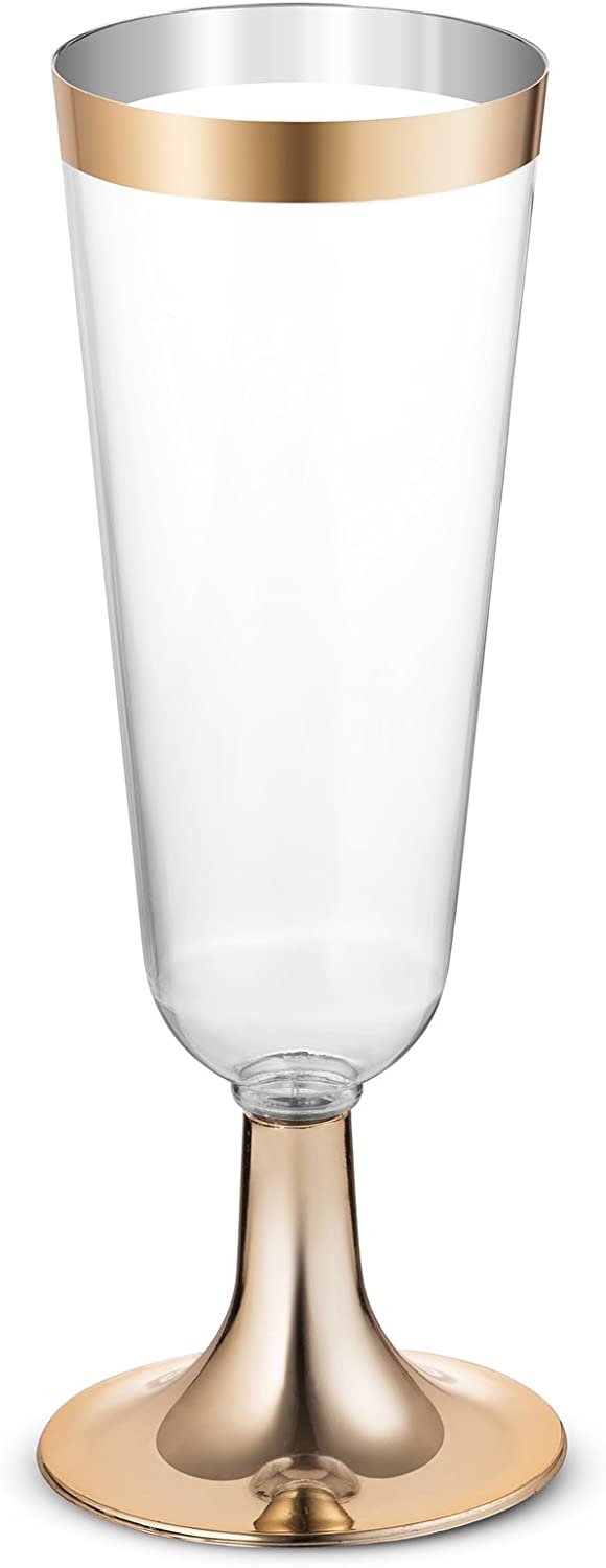 BloominGoods Plastic Gold Rimmed Champagne Flutes