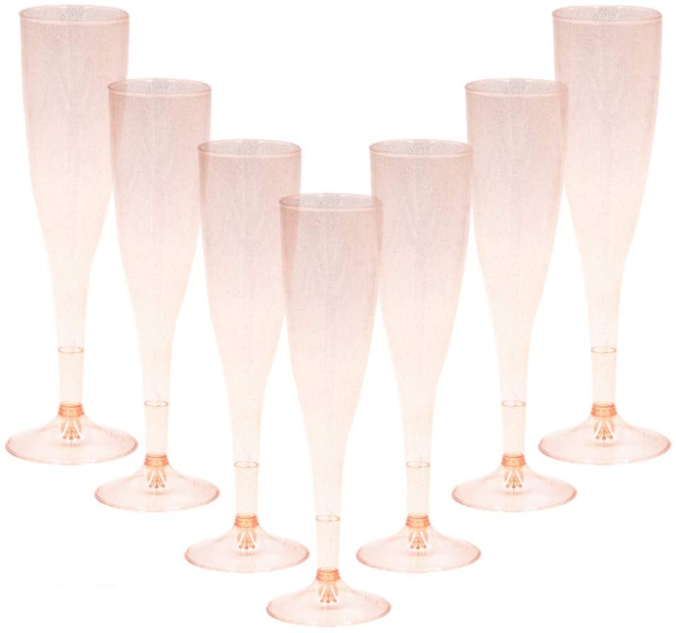 Homy Feel Rose Gold Glitter Plastic Rose Gold Champagne Flutes