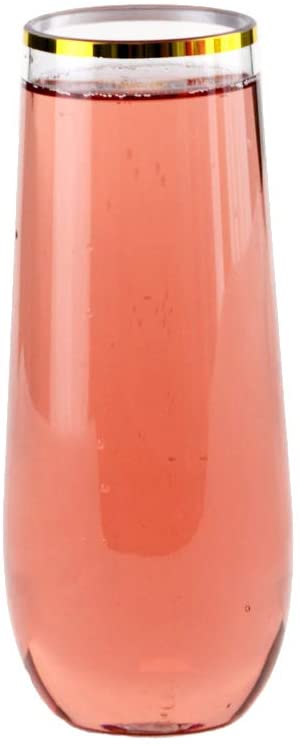Inewex Gold Rimmed Unbreakable Plastic Champagne Flutes