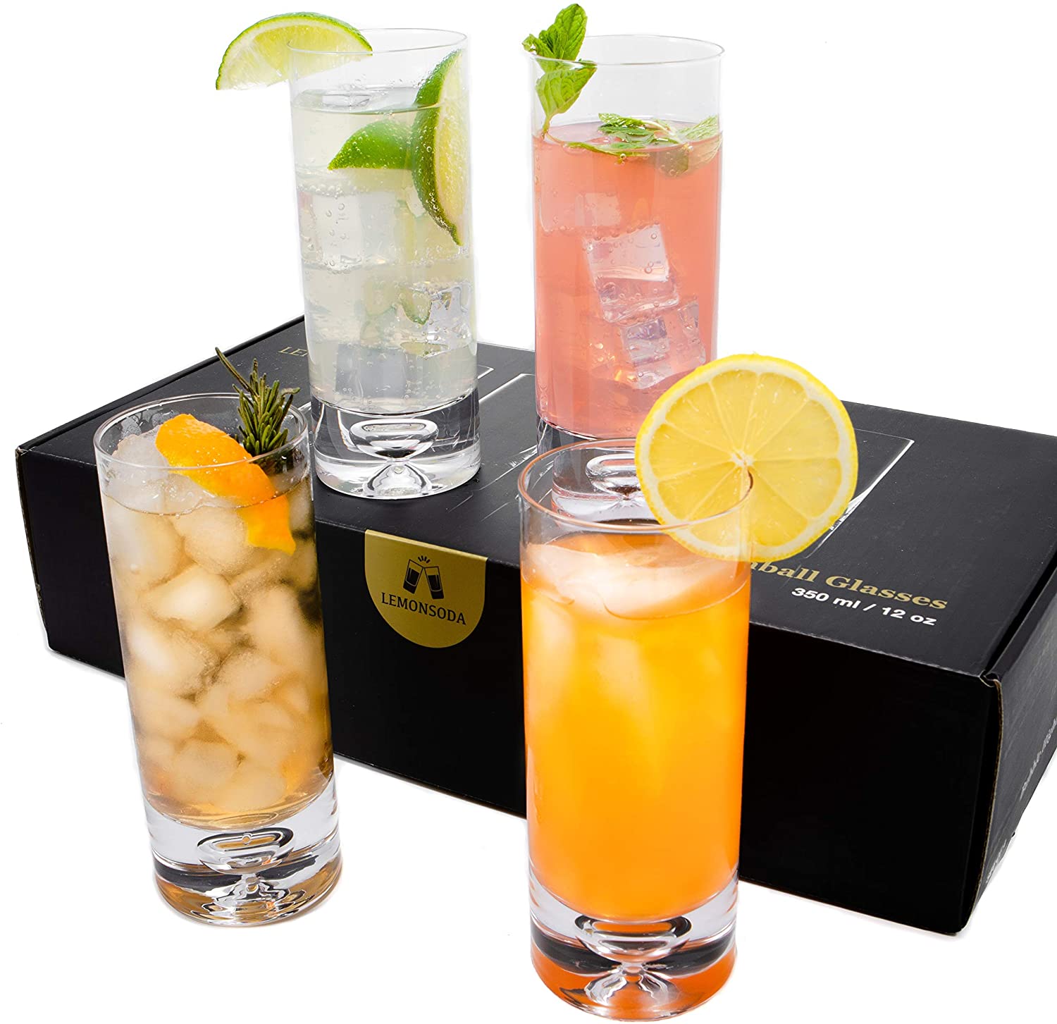 LEMONSODA Crystal Bubble Base Collins Glass Highball Tumbler